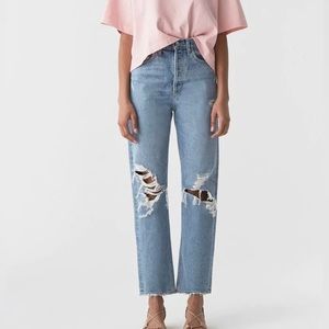 Agolde 90’s Mid Rise Loose Fit Fall Out Distressed Destroyed Baggy Jeans Size 25